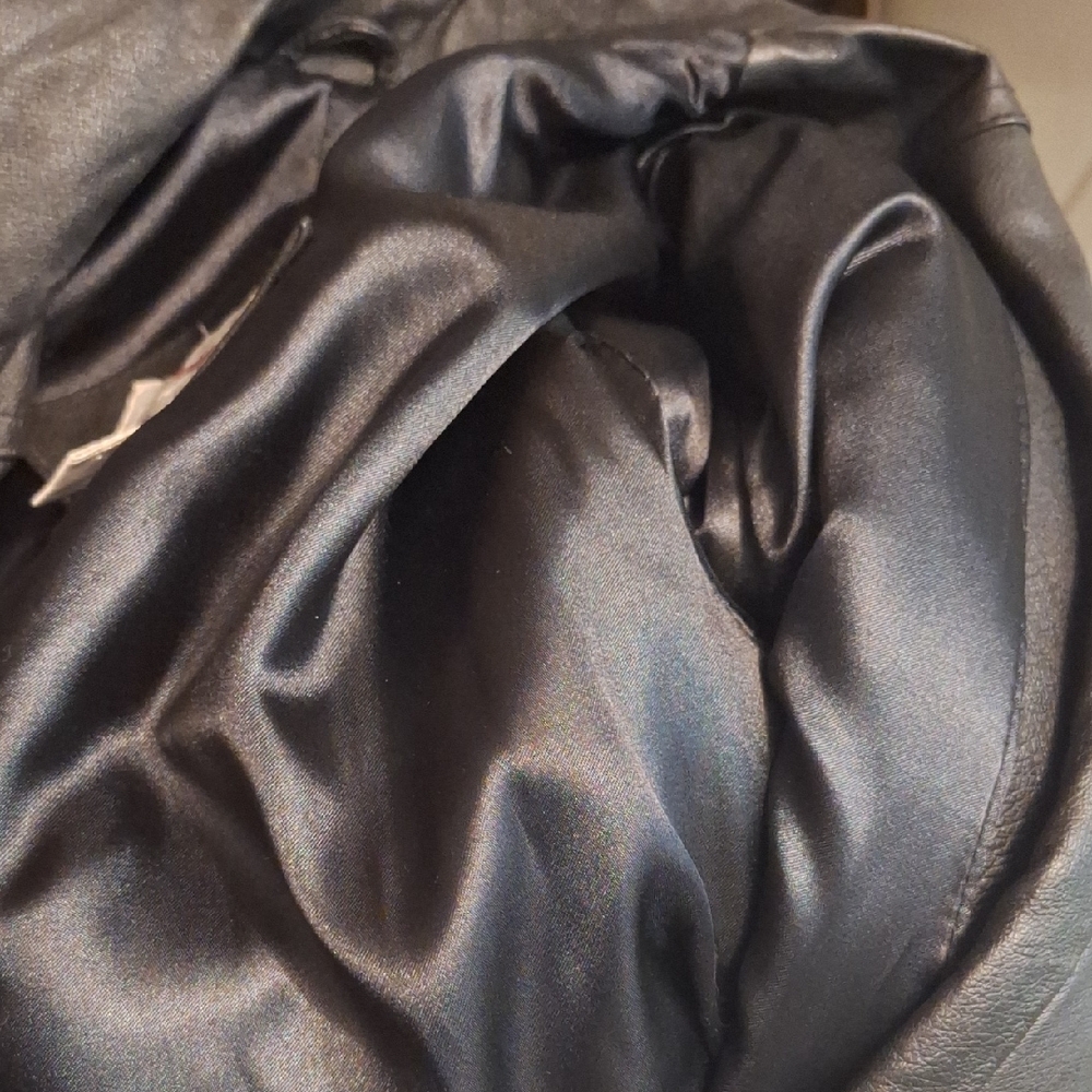 Vintage Black Leather Coat, Long Double Breasted, Worthington, Sz 4 NWOT - Picture 7 of 12